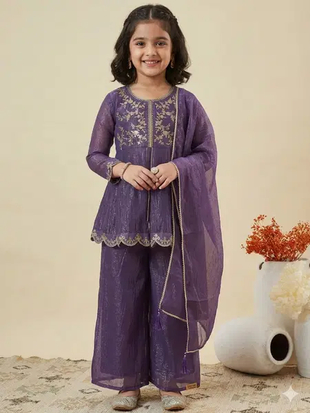 St D No 158 Crunchy Silk Embroidery Kids Girls Salwar Kameez